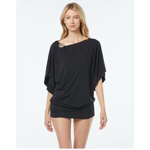Michael kors/MK black circle logo gold draped cover up dress/ top shirt